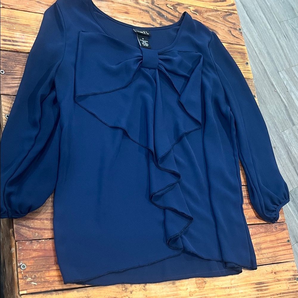 Rue21 Navy Blouse with Ruffle Bow